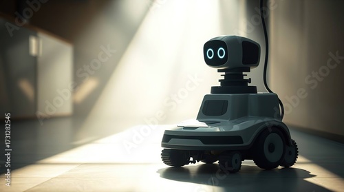 Robot cleaning indoor corridor.