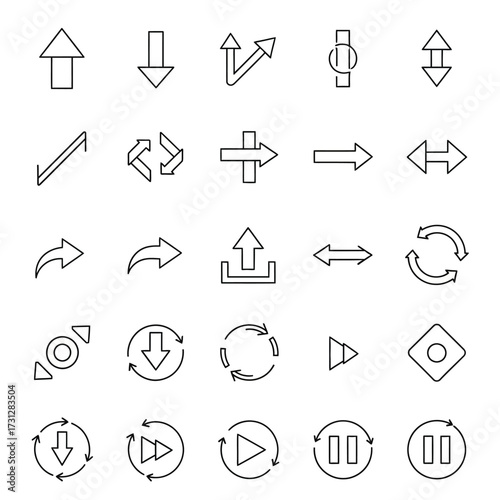 Collection of Black Line Arrow and Action Icons
