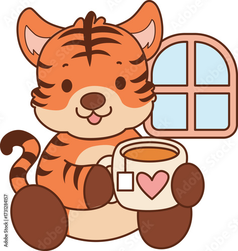 Illustrations of cute tiger character vector clip art for kids.