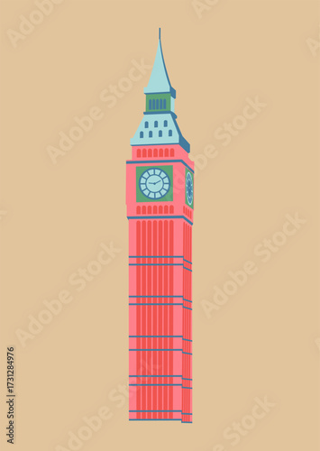 Vector illustration of a famous clock tower in London, United Kingdom