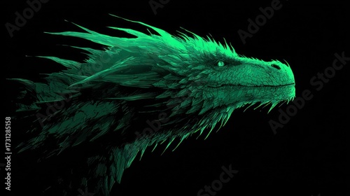 Emerald dragon profile against black backdrop for fantasy art design