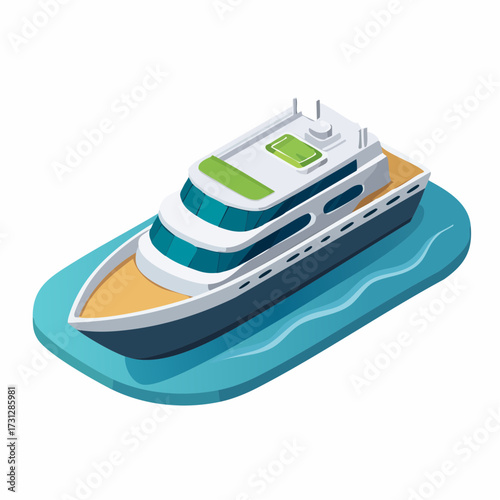 Luxury yacht sailing on calm blue water, sleek design perfect for travel and leisure marketing, modern vector illustration for summer vacation ads