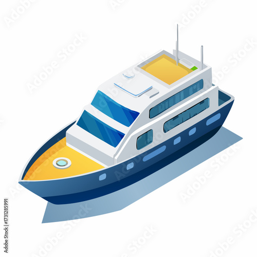 Stylish isometric yacht illustration for luxury travel and leisure promotions, a perfect visual for vacation packages and maritime adventures, originally vector based