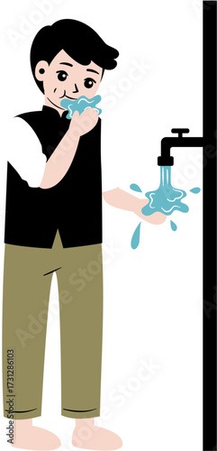 kid cleaning self wudhu before praying