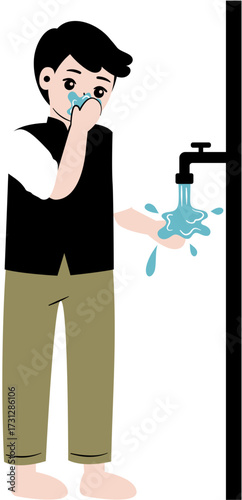 kid cleaning self wudhu before praying