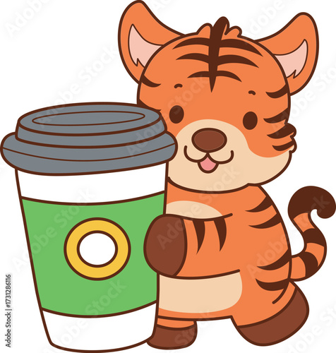 Illustrations of cute tiger character vector clip art for kids.
