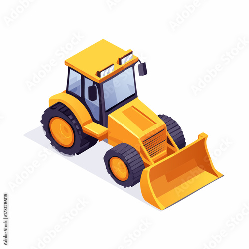 Isometric yellow bulldozer ready to clear the way, perfect for construction, development or moving materials in a stylized and modern design, vector art