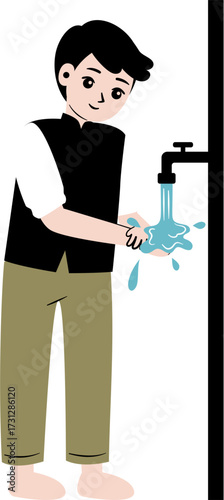 kid cleaning self wudhu before praying