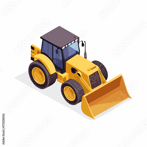Isometric yellow bulldozer illustration ready for construction sites, perfect for logistics companies, infrastructure projects, and heavy equipment rental services