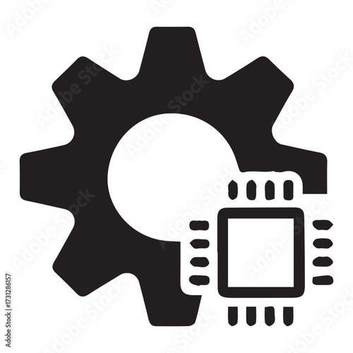 Creative icon for technology management and process automation with network connection and gear mechanism