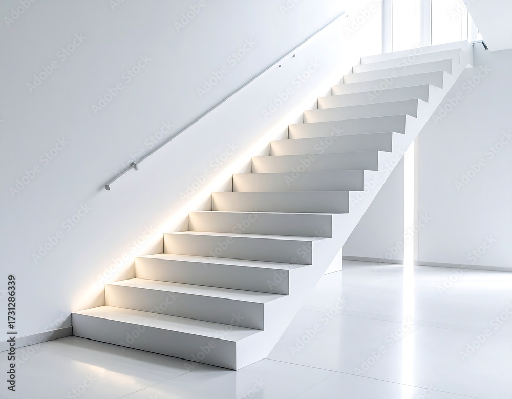 Fototapeta premium Modern white staircase in a minimalist interior