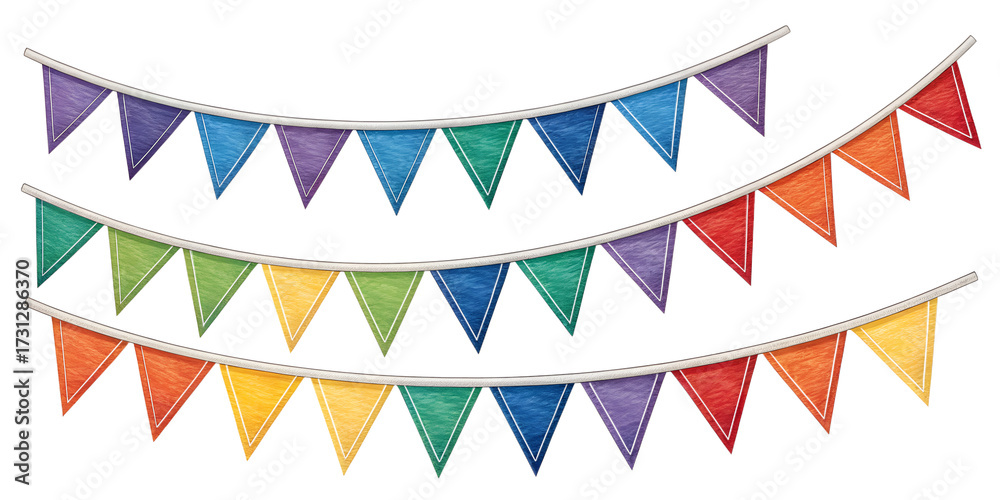 Obraz premium Colorful String Bunting Flags for Party Celebration Decorations isolated on transparent background