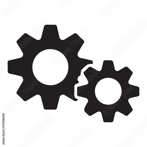 Symbolic black gear icon for automation, software configuration, and technology concept