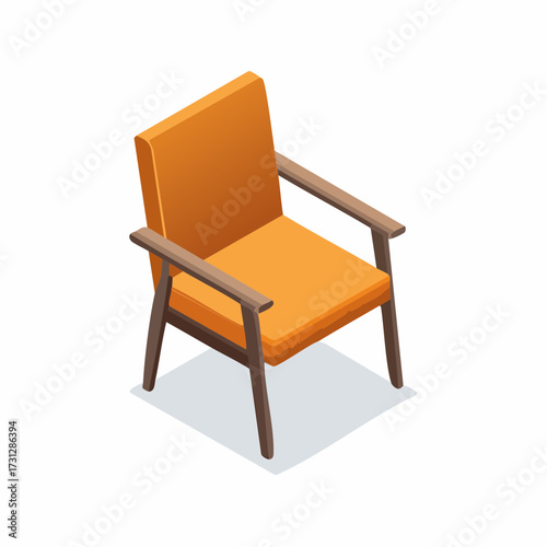 Stylish orange armchair with wooden frame offers modern comfort and a pop of color for contemporary interior design projects