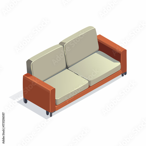 Modern two-seater sofa with clean lines and warm terracotta frame, perfect for contemporary living spaces and interior design projects