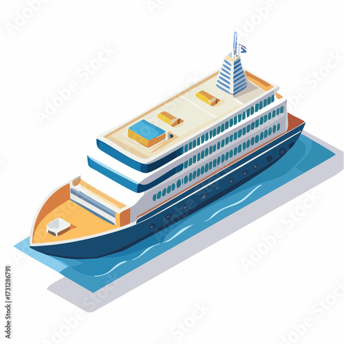 Embark on an adventure with this isometric cruise ship, perfect for travel brochures, vacation planning, and visualizing dream getaways on the open sea