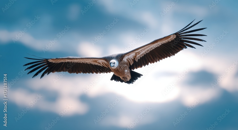 Fototapeta premium Griffon vulture soars in sky
