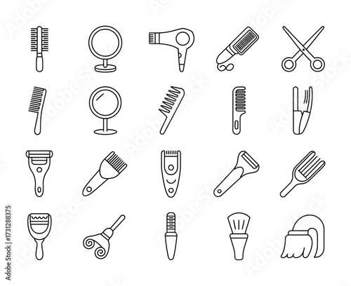 Beauty Salon Icons – Hair Styling Tools, Grooming, Makeup Accessories Outline Set