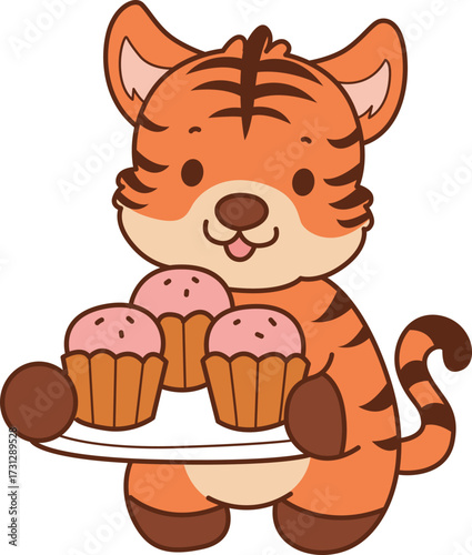 Illustrations of cute tiger character vector clip art for kids.