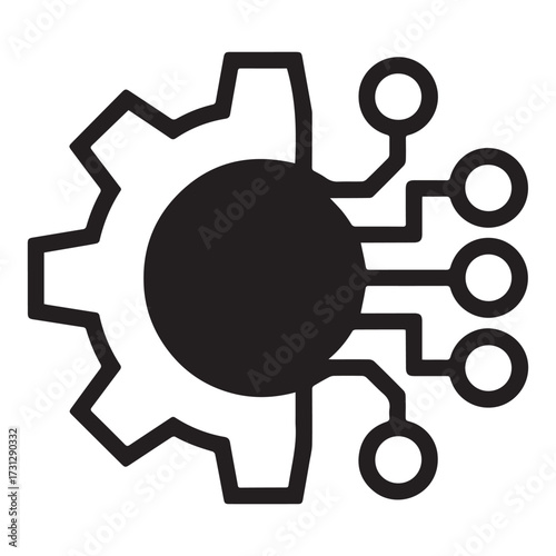 Modern flat gear icon representing cloud computing network, automation, and digital workflow configuration