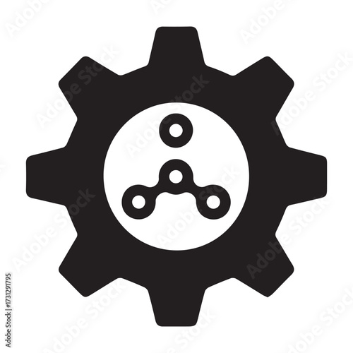 Digital network setup concept with mechanical gear icon showing automation, configuration, and smart system design