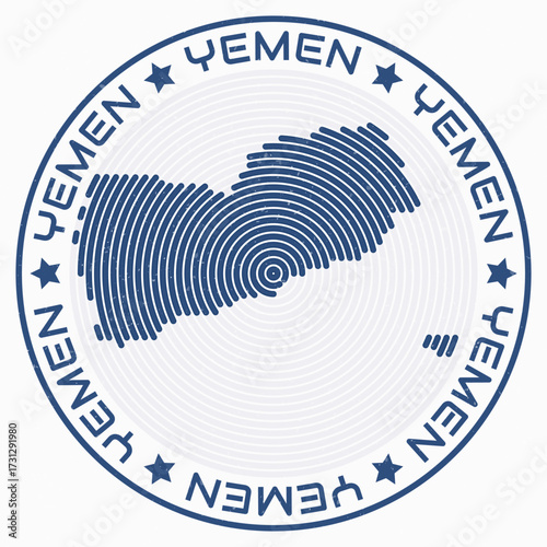 Yemen map with round title. Country shape rings. Yemen text around the country boundary shape. Vibrant vector illustration.