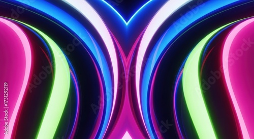 Abstract Neon Light Trails, Symmetrical, Colorful, Modern Design.