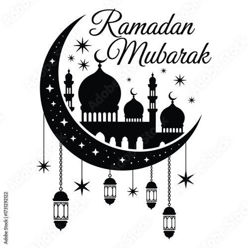 Ramadan Mubarak Mosque Crescent Vector Silhouette Illustration