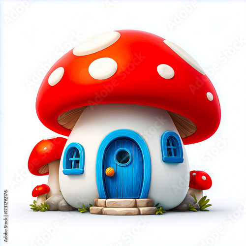 Cute Fairy Mushroom House Isolated on White Background
