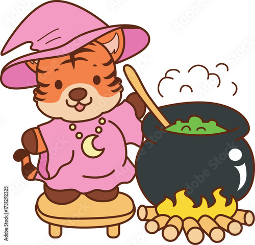 Illustrations of cute tiger character vector clip art for kids.