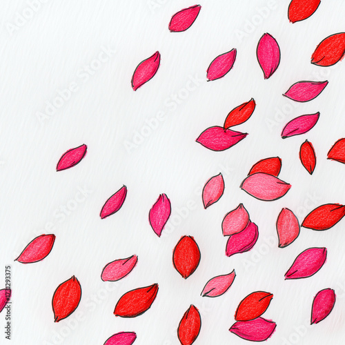 Falling Pink and Red Flower Petals on White Background