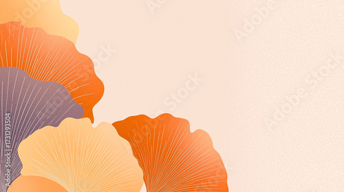 Minimal Floral Background with Ginkgo Leaf Shapes and Organic Forms