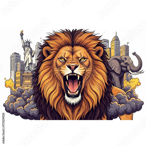 Lion's Roar in New York City A Symbolic Illustration