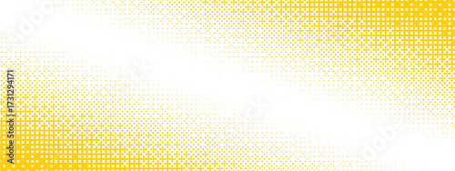 Yellow bitmap gradient texture. Fading pixelated 8 bit gradation pattern. Repeating dither halftone background. Rasterized video game halfton patern. Vector horizontal comic pop art overlay backdrop
