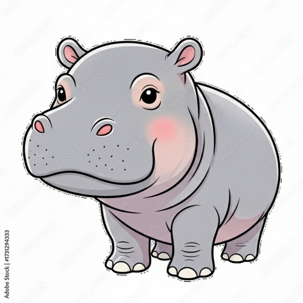 Naklejka premium Adorable Cartoon Hippopotamus Illustration Cute Baby Hippo Standing, Smiling, and Ready for Fun - Perfect for Kids' Designs