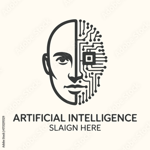 Art of artificial intelligence concept a human face merging with digital circuitry, symbolizing the fusion of human intellect and advanced technology in a modern, clean design