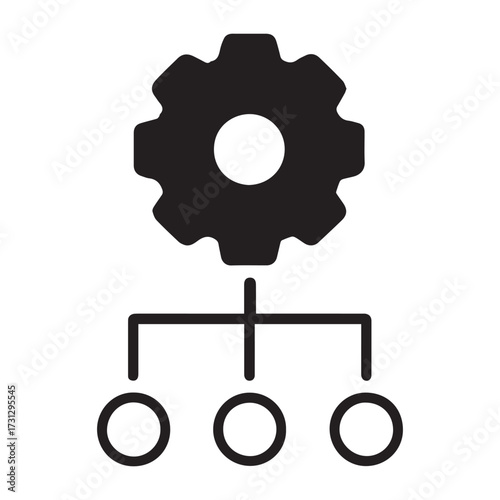 Abstract configuration symbol showing mechanical gear integrated with network connection for modern technology illustration