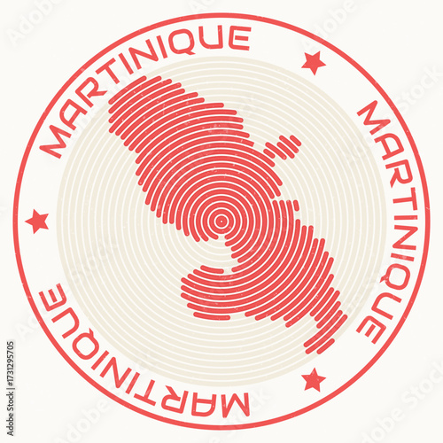 Martinique map with round title. Country shape rings. Martinique text around the country boundary shape. Creative vector illustration.