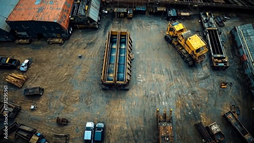 Yellow heavy equipment and construction machinery stand on a New York City street next to a subway entrance with workers nearby