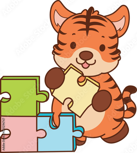 Illustrations of cute tiger character vector clip art for kids.