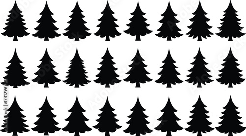 Silhouette pine tree collection, black forest icons, evergreen nature shapes, isolated conifer designs, vector tree pattern for graphic design