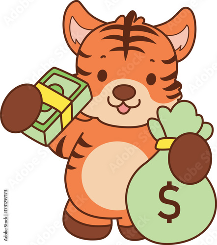 Illustrations of cute tiger character vector clip art for kids.