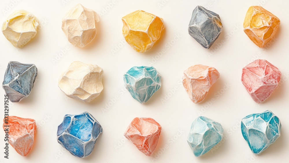 Naklejka premium Colorful sculpted rocks arranged in grid pattern