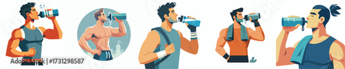 Gym Workout Man Drinking Water Vector Illustration