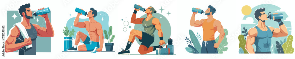 Fototapeta premium Healthy Lifestyle Man Drinking Water Vector Illustration