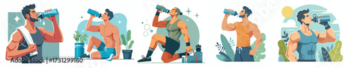 Healthy Lifestyle Man Drinking Water Vector Illustration