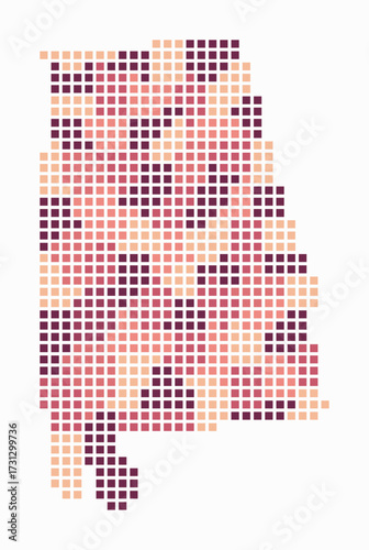 Alabama dotted map. Digital style map of the state on white background. Alabama shape with square dots. Colored dots style. Large size squares. Artistic vector illustration.