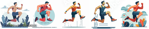 Strong Athletic Man Jumping Training Vector Illustration