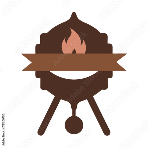 Barbecue grill emblem with flame and banner
