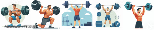 Strong Man Training With Barbell Vector Illustration